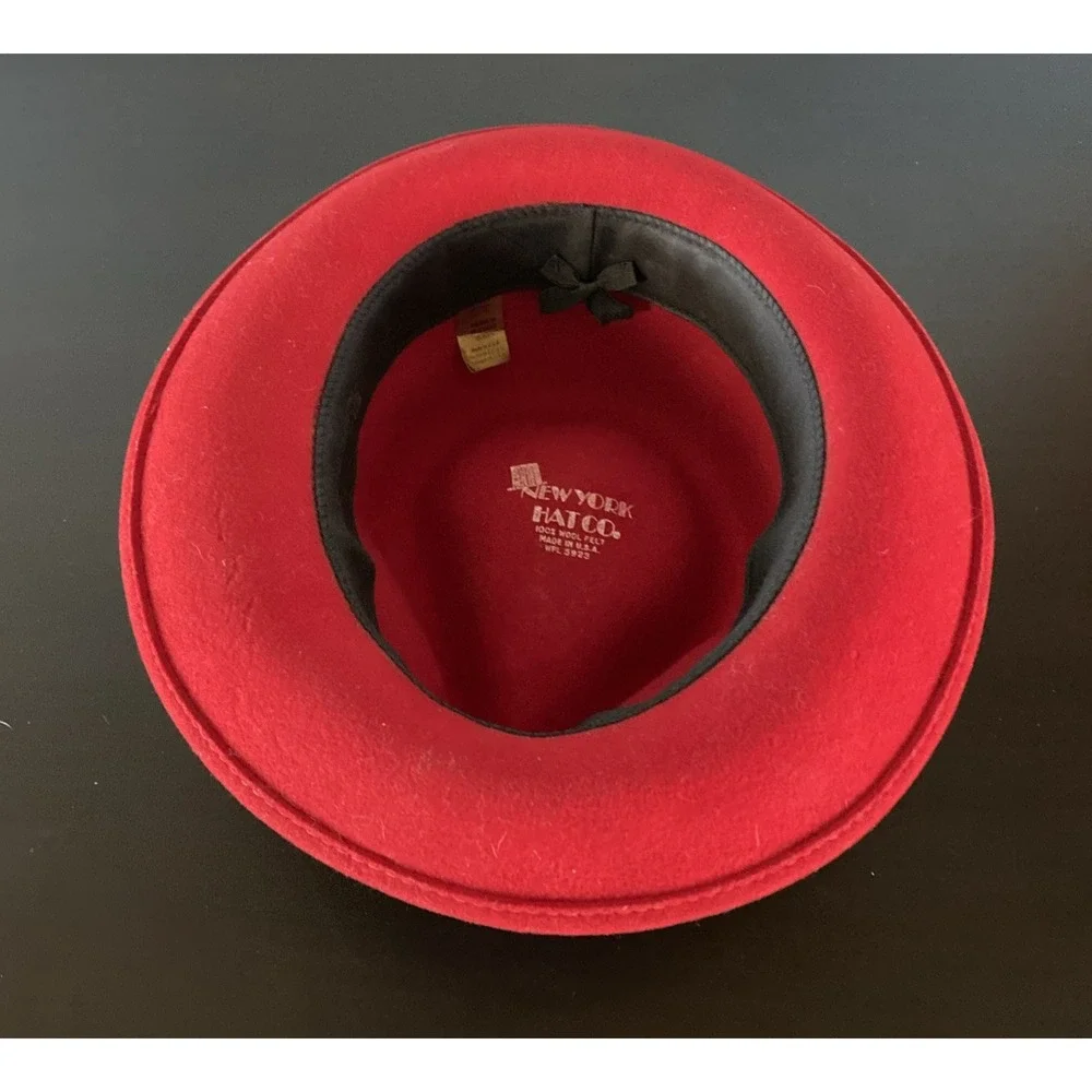 NEW YORK HAT CO Wool Felt Men's‎ Fedora Hat Red Black Grosgrain Band USA Medium